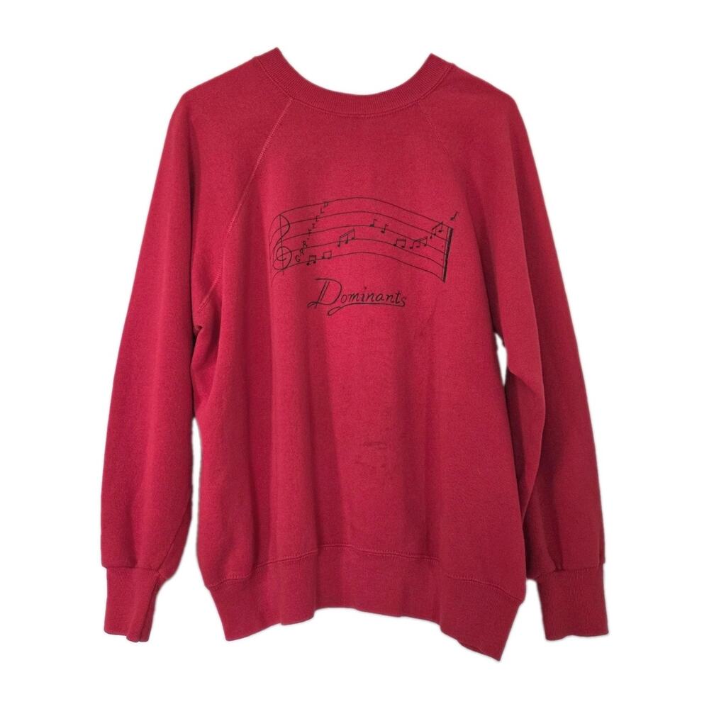 Vintage Dominants Music Crew Sweatshirt Mens L Red Black 80s Preppy